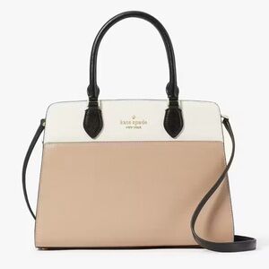 New Kate Spade Saffiano Leather Madison Med Satchel Colorblock Tan/Hazelnut NWT